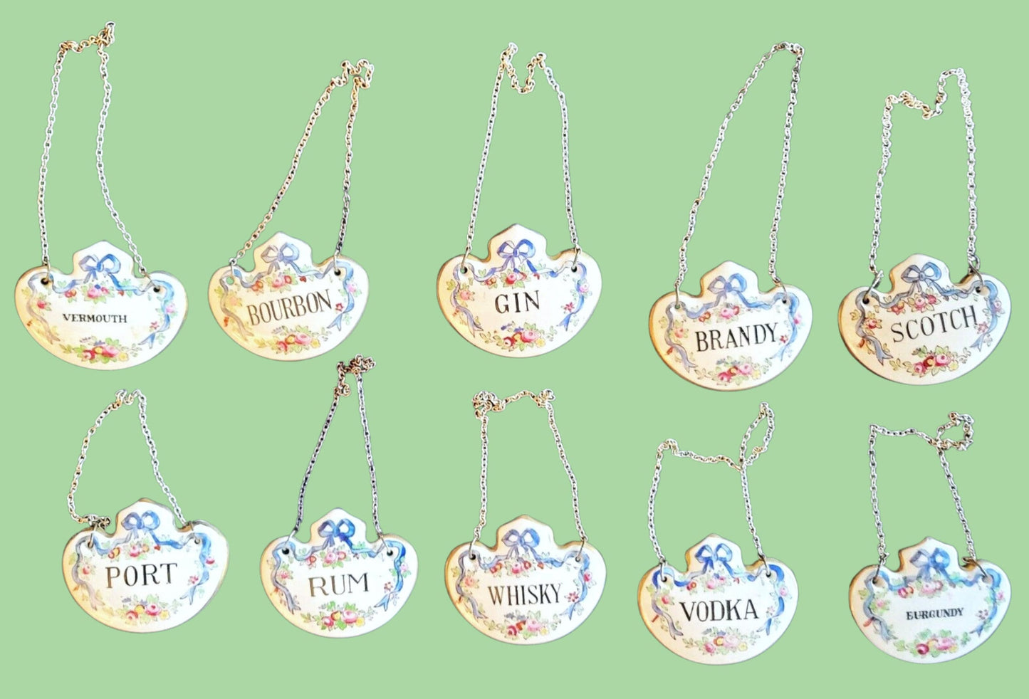 Vintage Crown Staffordshire Porcelain Liquor Decanter Tags