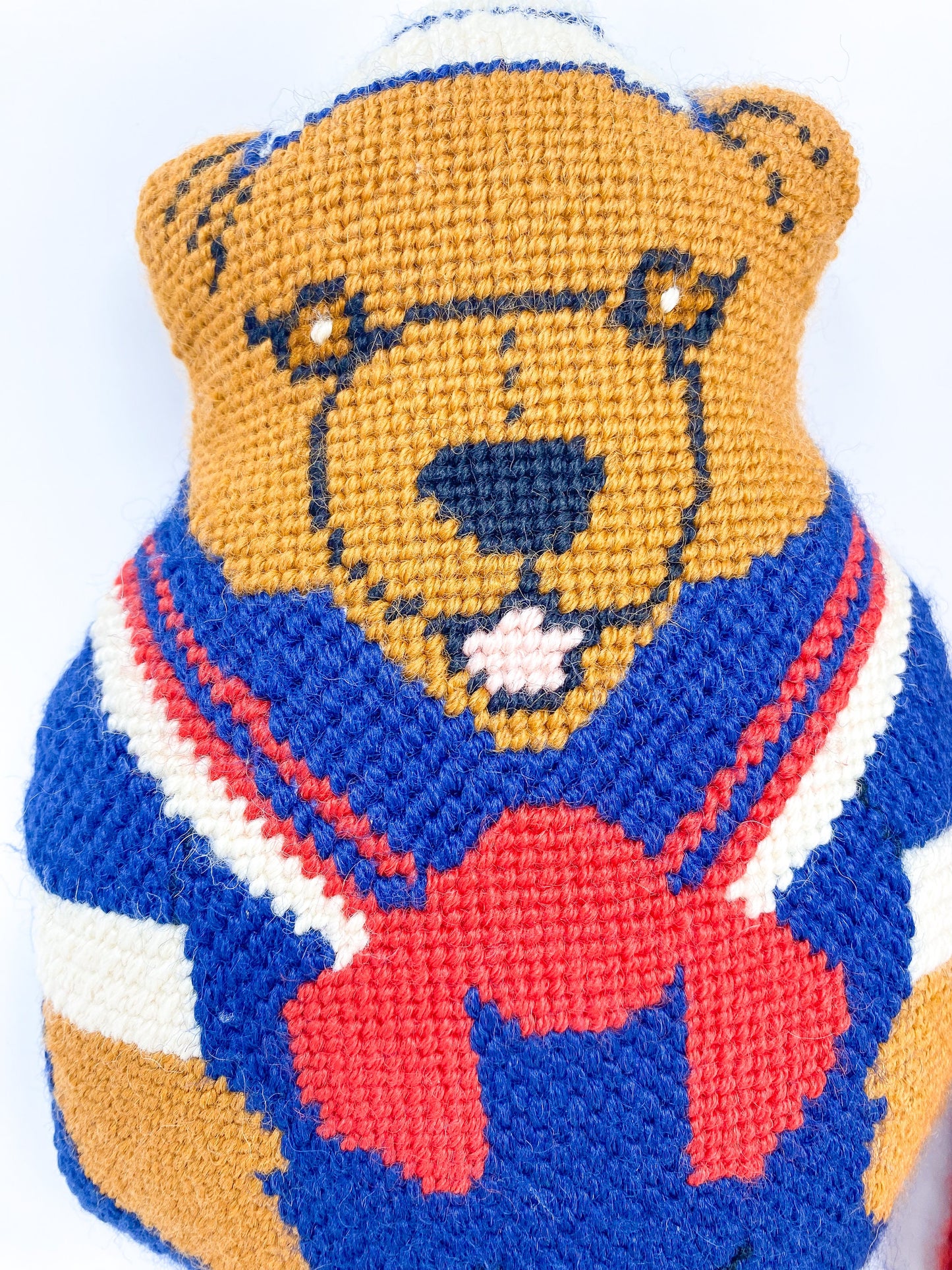 Pair of Handmade Needlepoint Bear Pillows