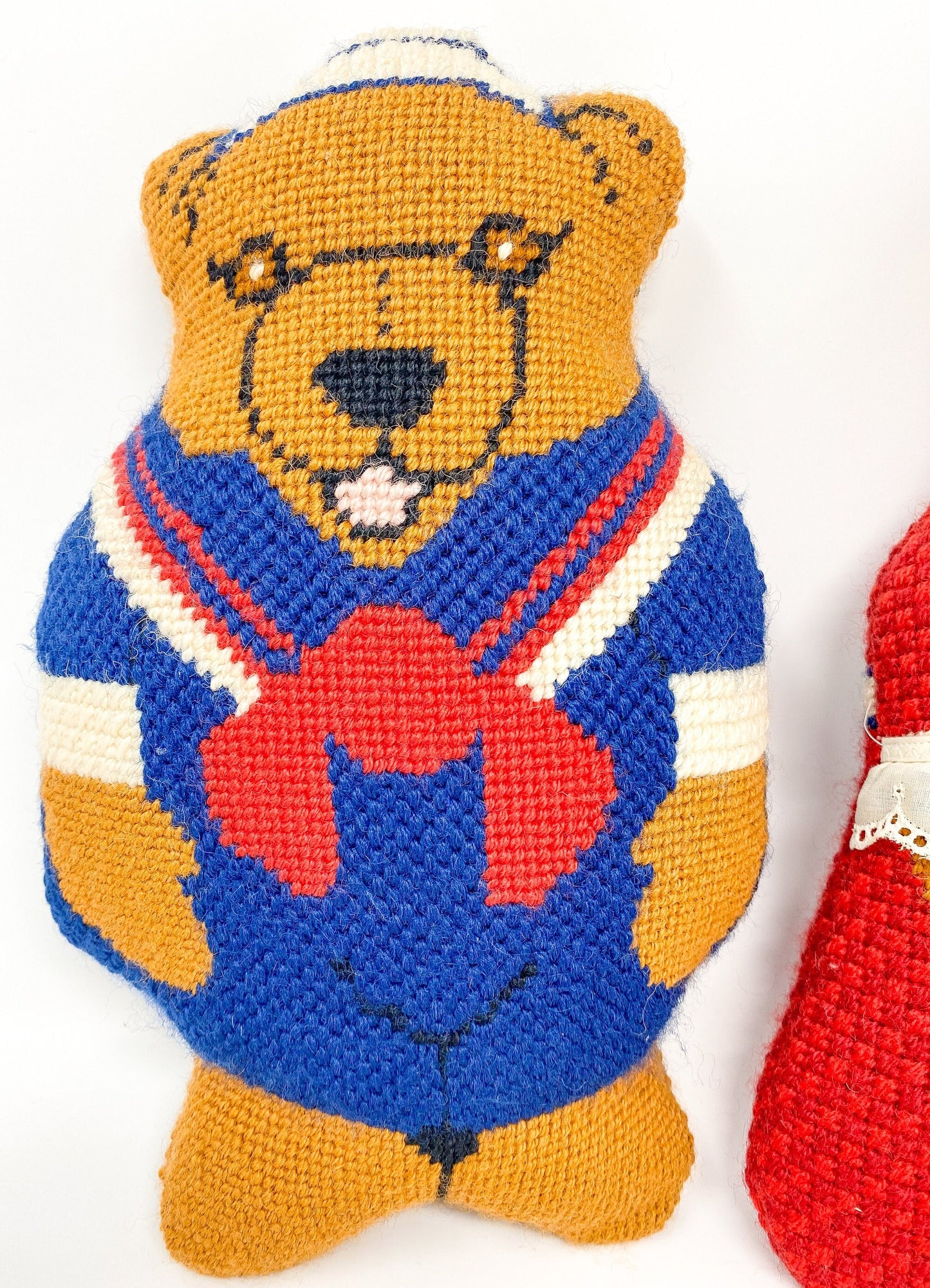 Pair of Handmade Needlepoint Bear Pillows