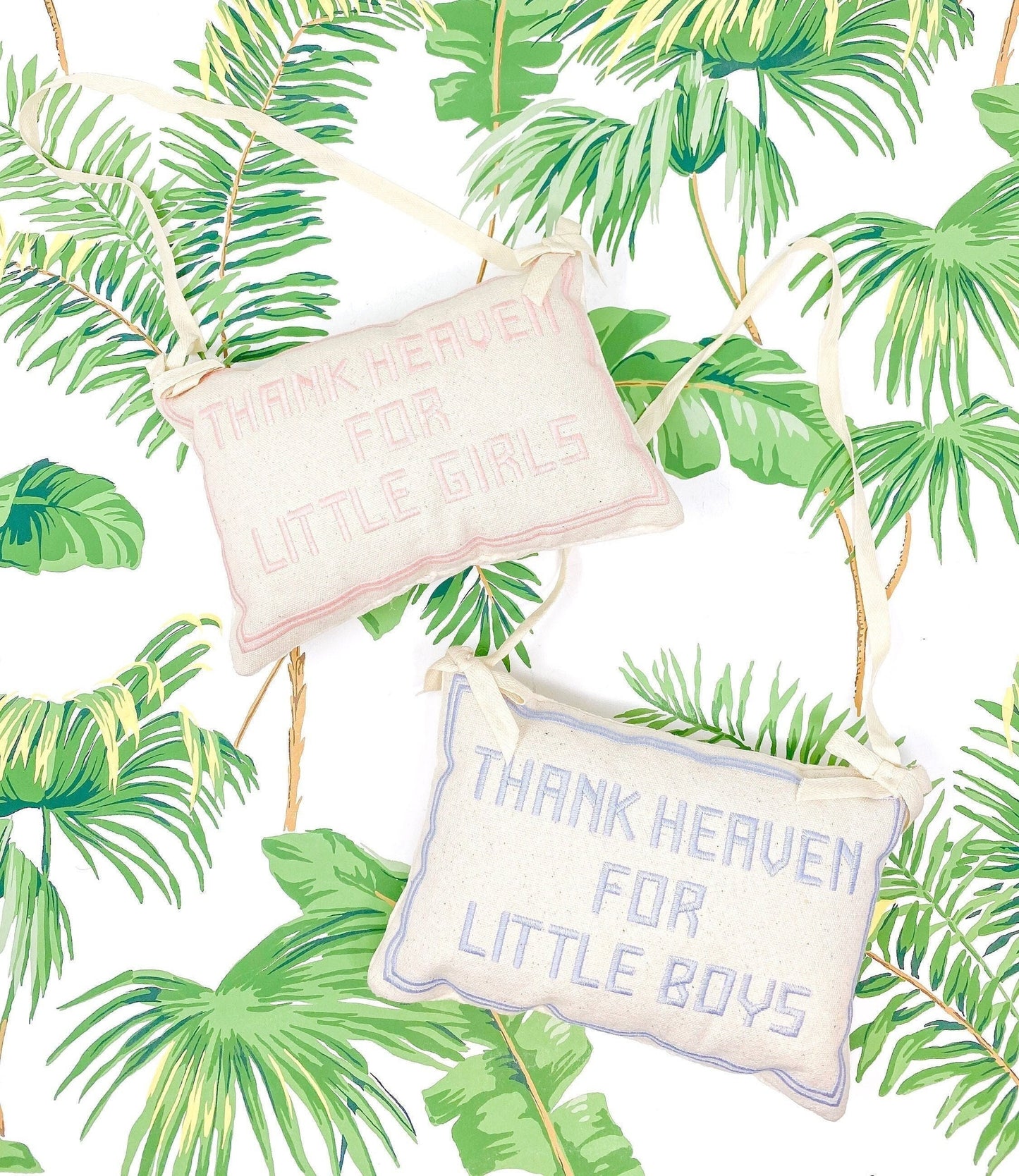 Thank Heaven For Little Girls Embroidered Door Hanger Pillow