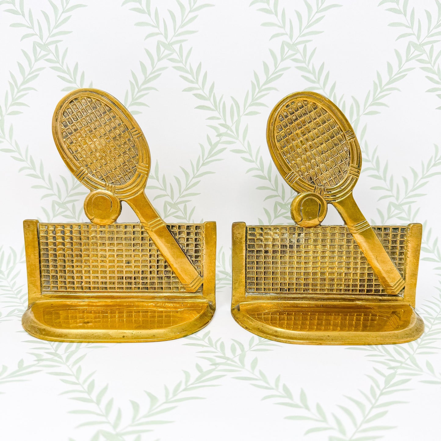Vintage Brass Tennis Racket Bookends