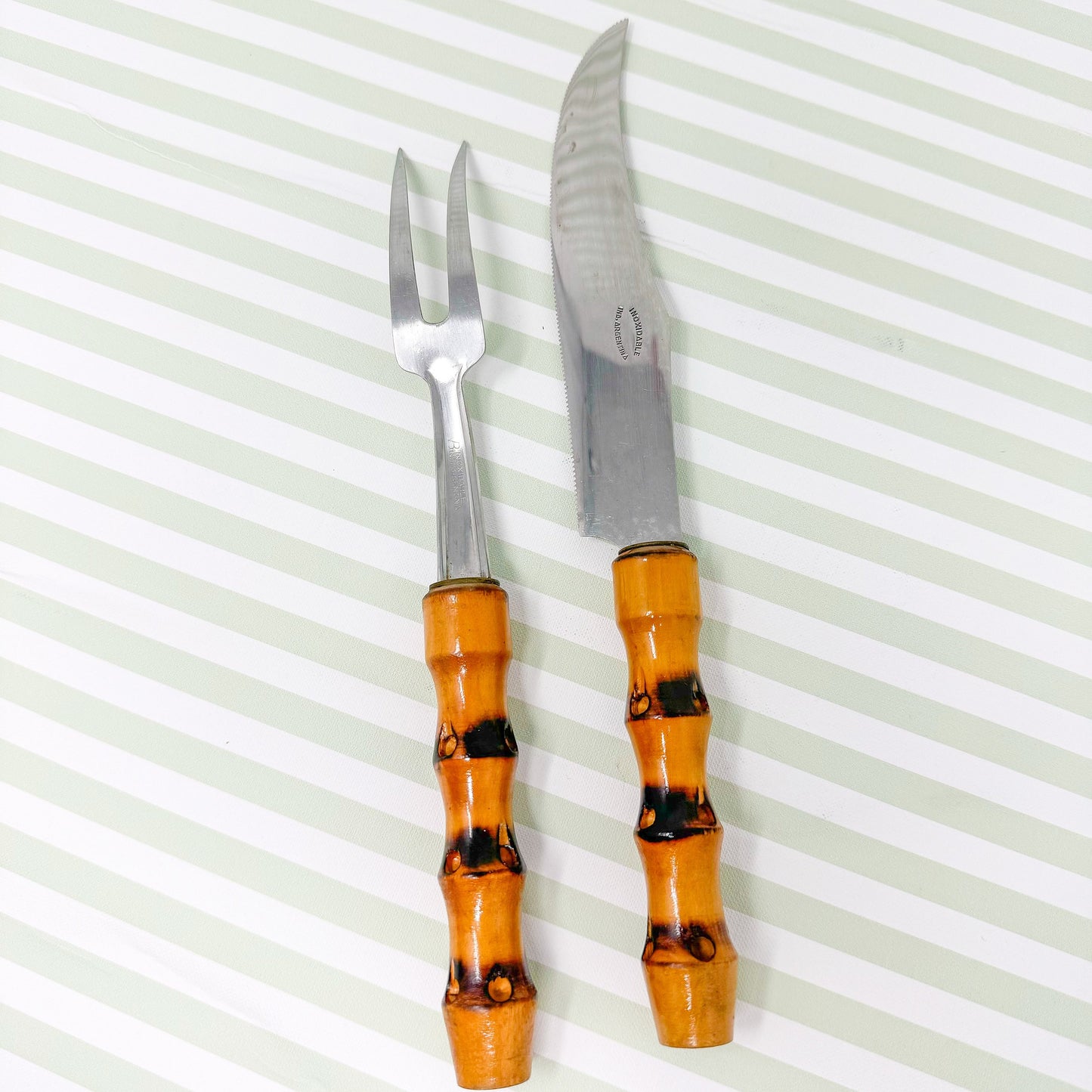 Vintage Burnt Bamboo Carving Set