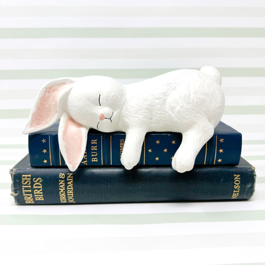 Vintage Sleeping Bunny Rabbit Figurine - Book Stack Topper