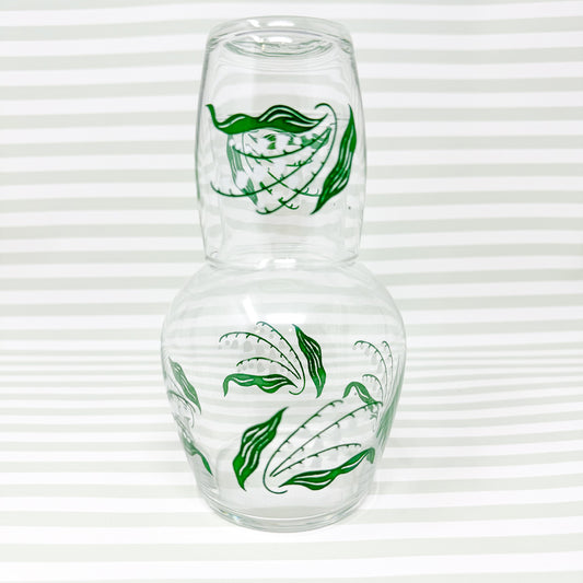 Vintage Lily of the Valley Glass Tumble Up Set - Carafe and Cup