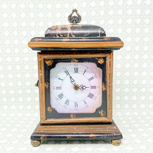 Vintage Chinoiserie Black Wood Clock