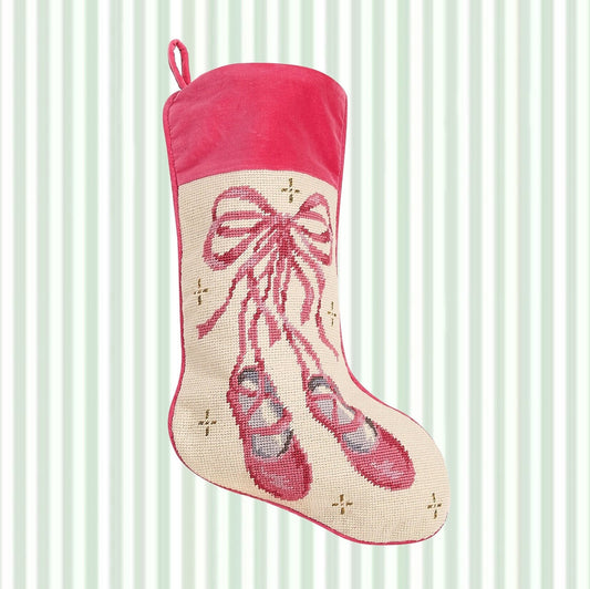Pink Ballet Slippers Needlepoint Christmas Stocking