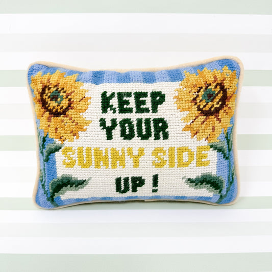 Keep Your Sunny Side Up Vintage Needlepoint Pillow