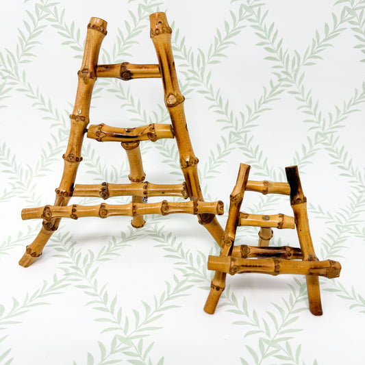 Vintage Burnt Bamboo Table Easel - Picture/Art/Plate Holder Display Stand - Chinoiserie Chic Home Decor