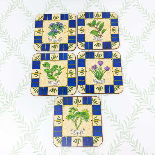 Vintage Garden Herb Coasters - Set of 5