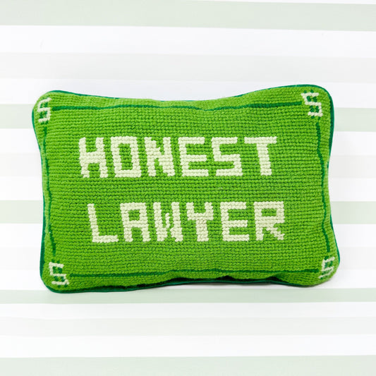 Honest Lawyer Vintage Handmade Needlepoint Pillow