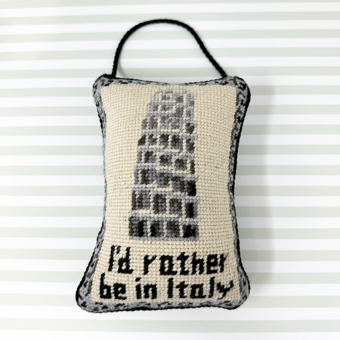 I'd Rather Be In Italy Vintage Needlepoint Door Hanger Sign