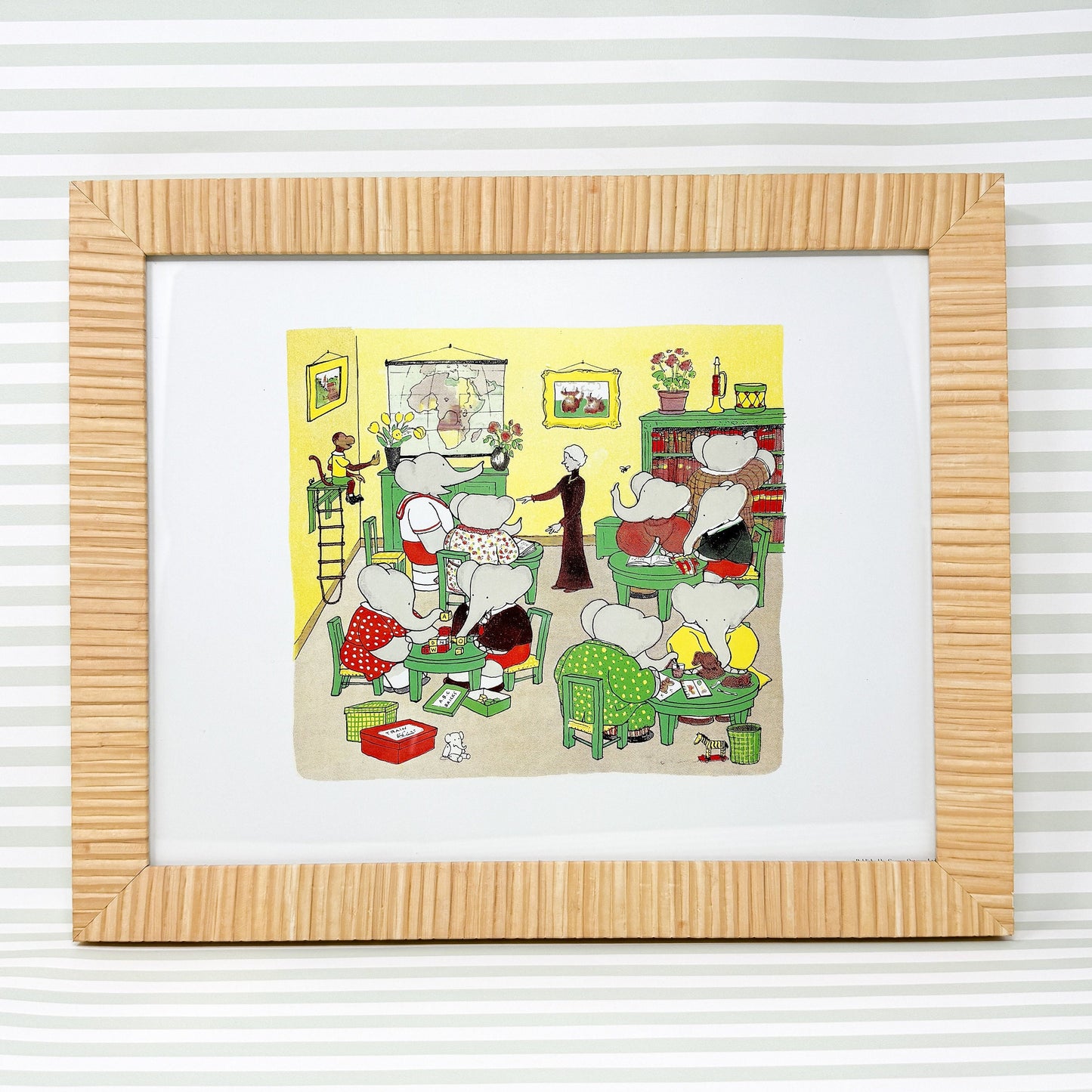 Framed Vintage Babar the Elephant Print, 11x14", School Room