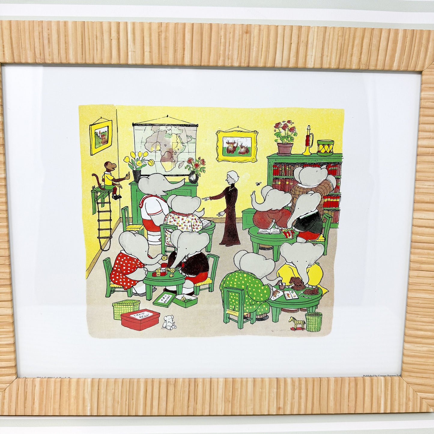 Framed Vintage Babar the Elephant Print, 11x14", School Room