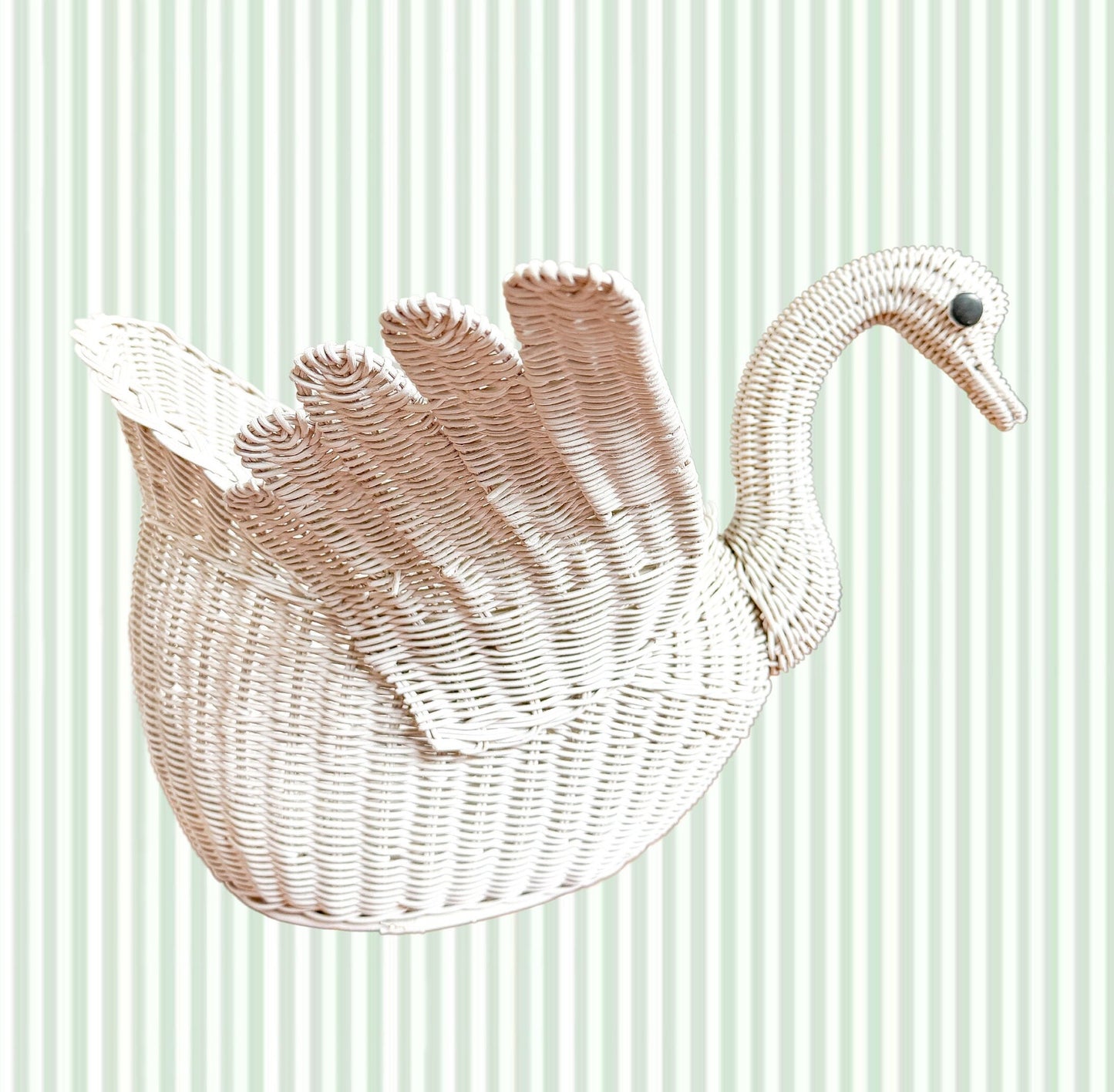 Vintage White Wicker Swan Storage Basket