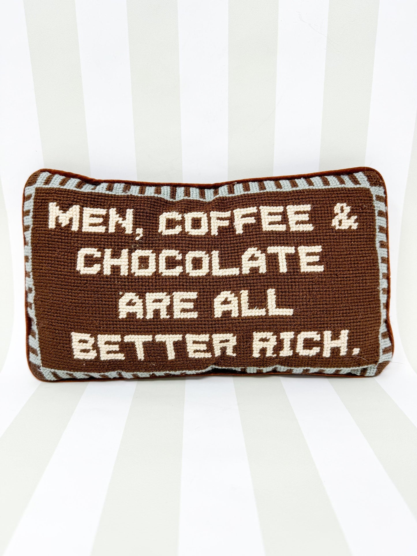Men, Coffee, and Chocolate Are All Better Rich Funny Vintage Needlepoint Pillow
