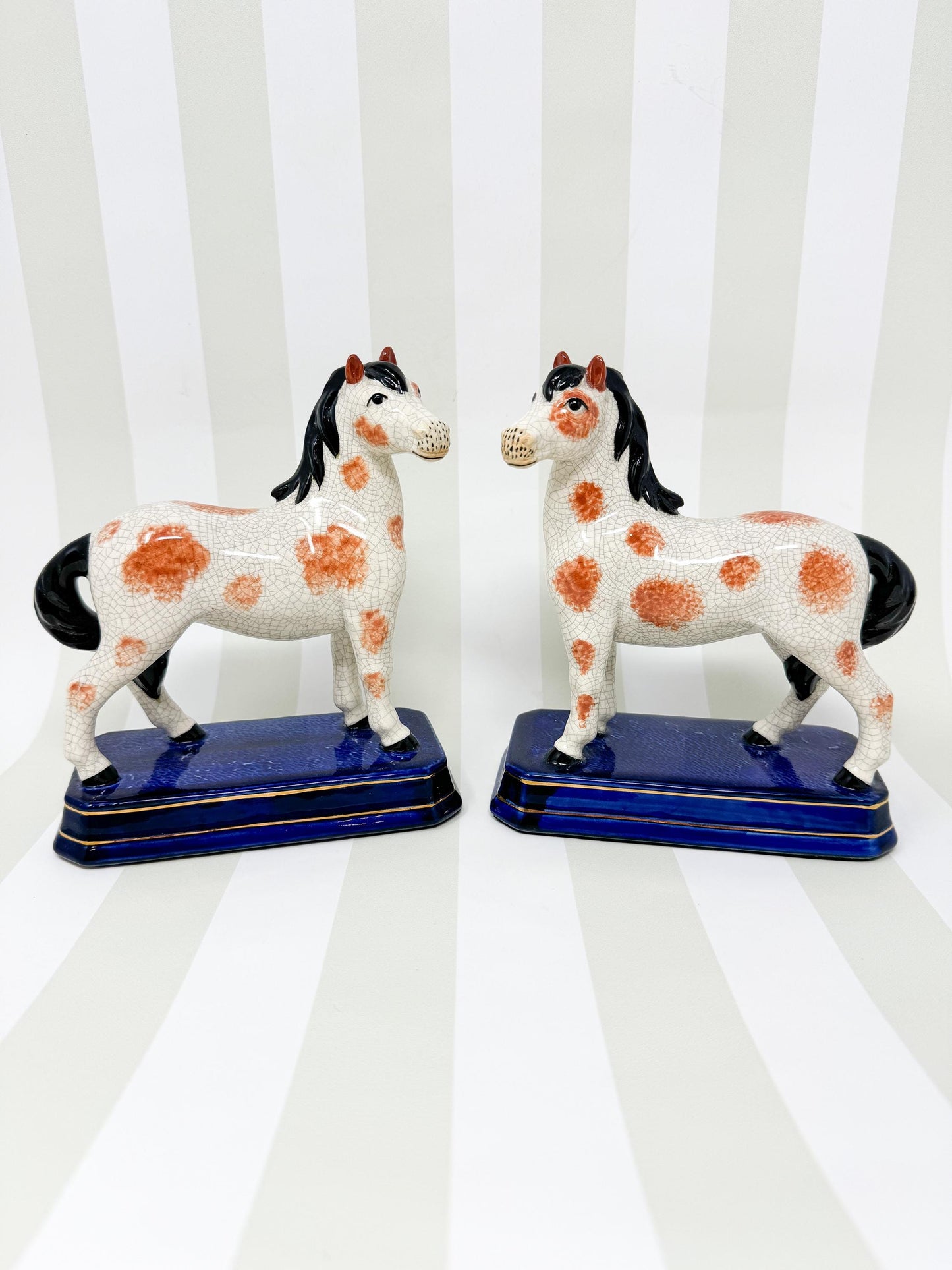 Pair of Vintage Japanese Ceramic Horse Figurines