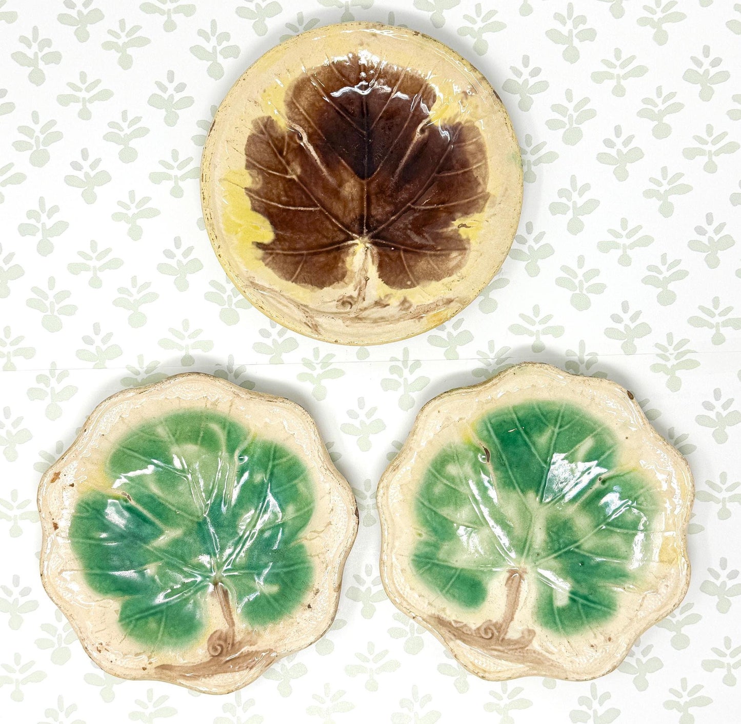 Antique French Majolica Leaf Plates