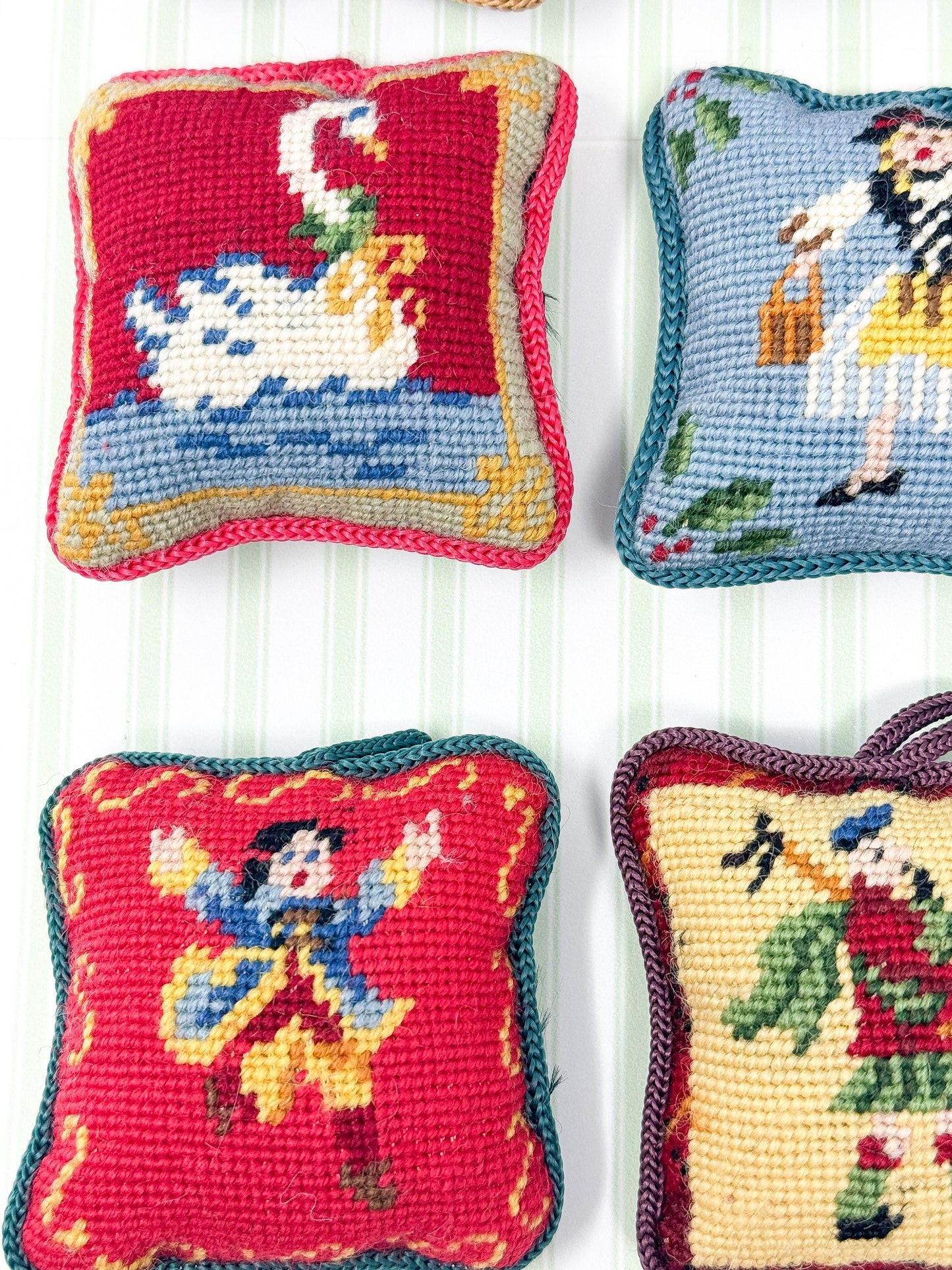 Complete Set 12 Days of Christmas Vintage Needlepoint Ornaments