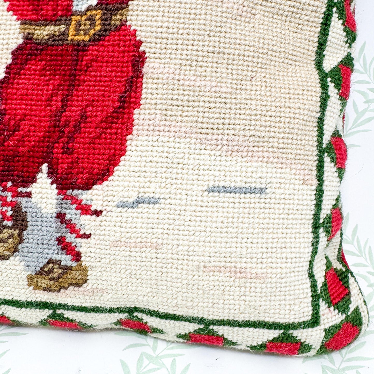 Vintage Needlepoint Santa Golf Christmas Pillow, 14"