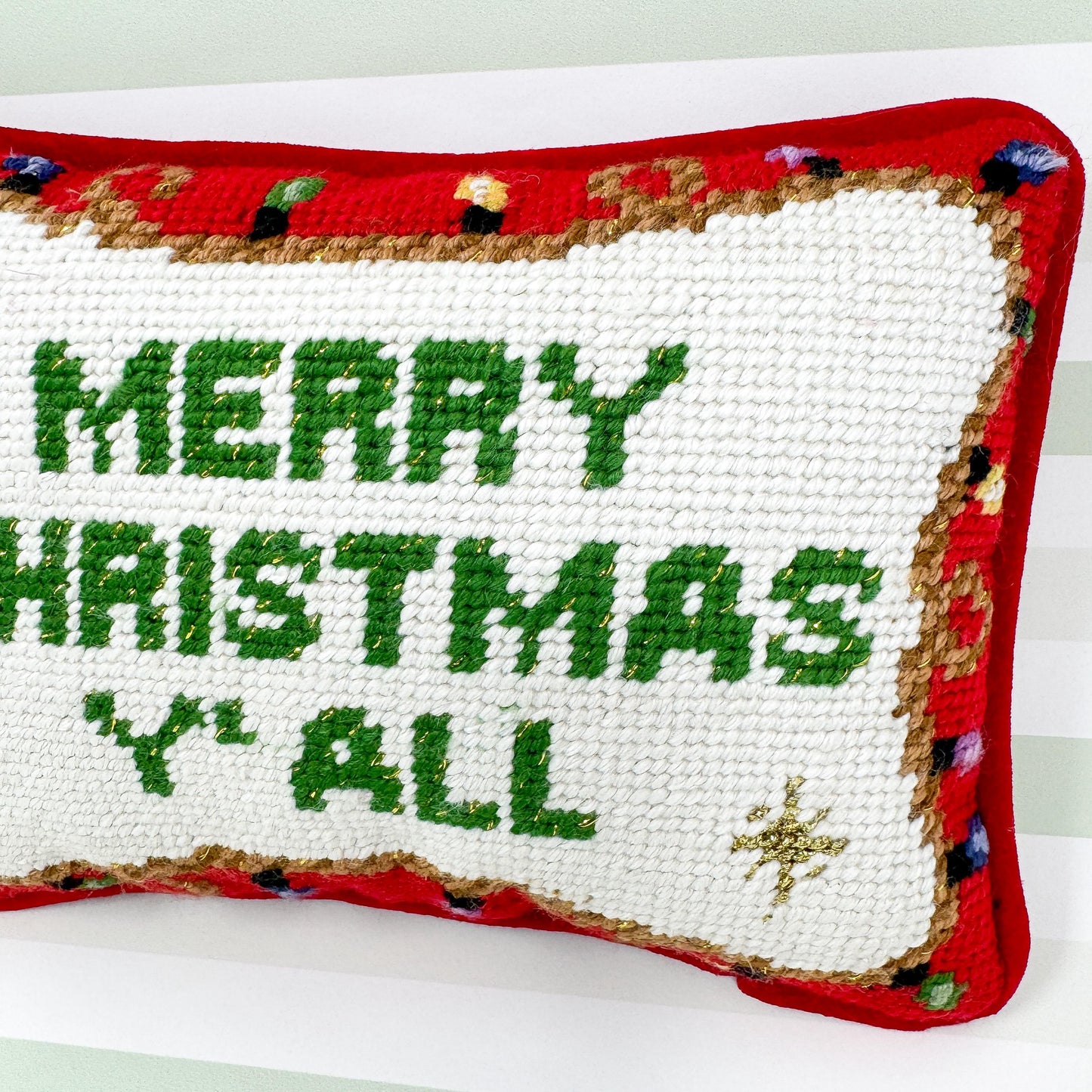 Merry Christmas Y'all Vintage Christmas Needlepoint Pillow