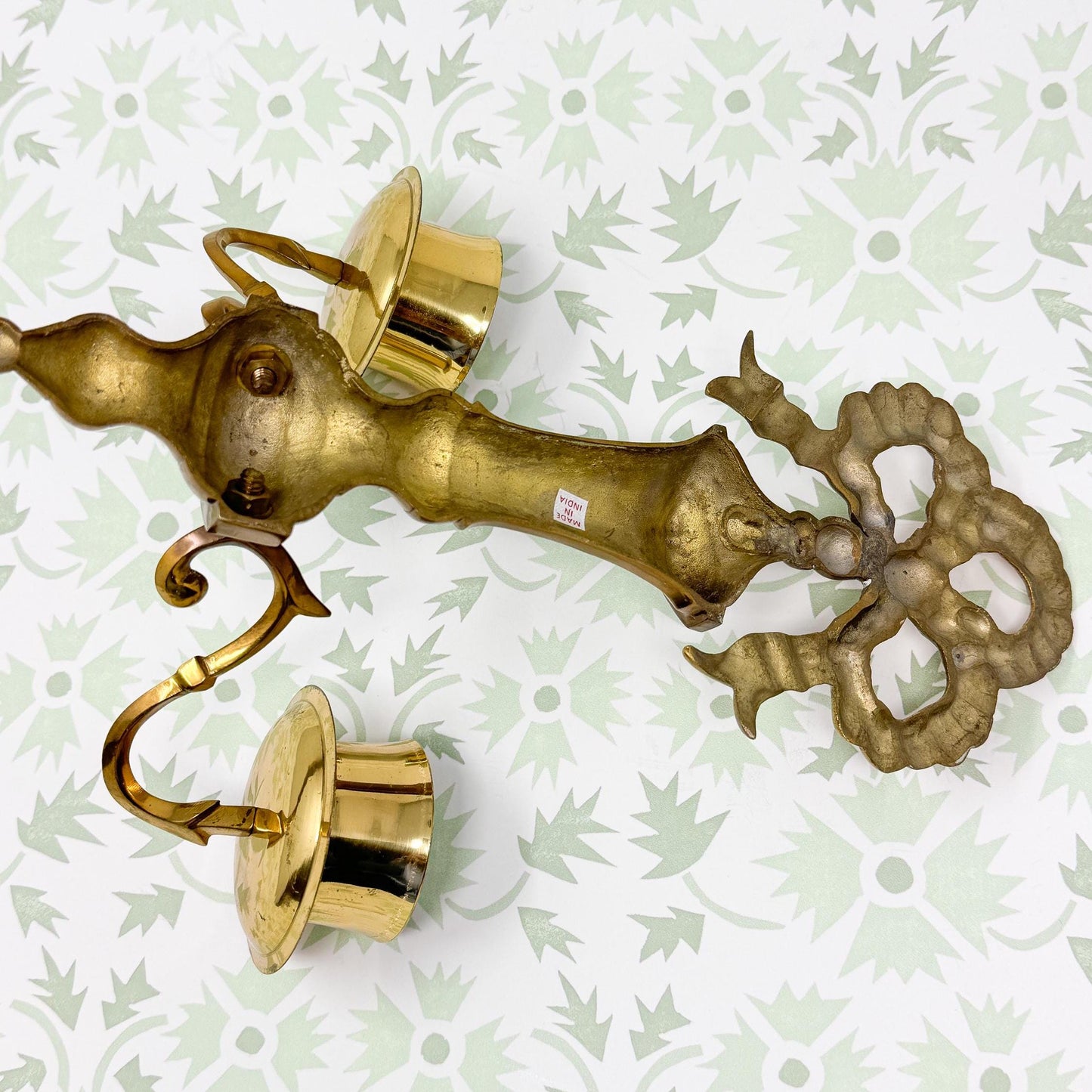 Pair of 11" Vintage Brass Bow Wall Candle Sconces