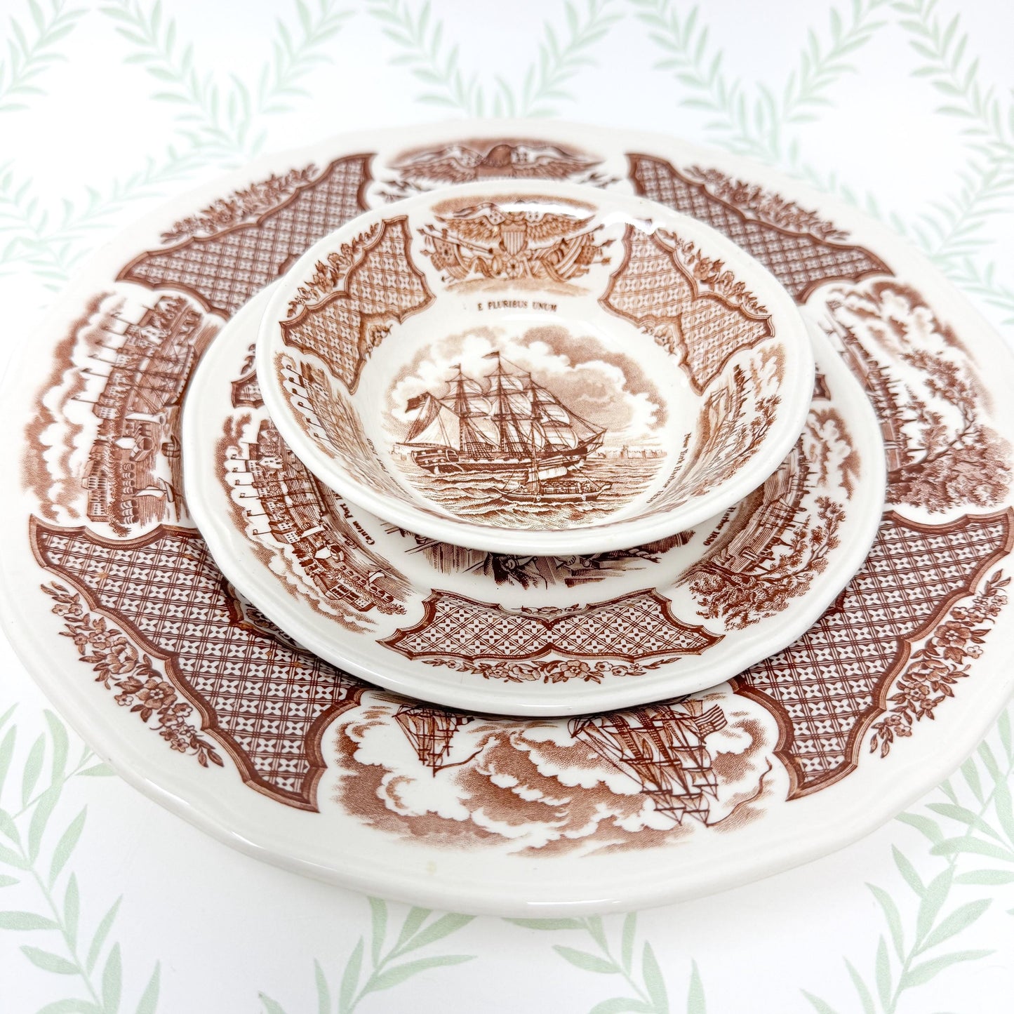 Set of Alfred Meakin Fair Winds Brown Transferware Berry/Dessert Bowls