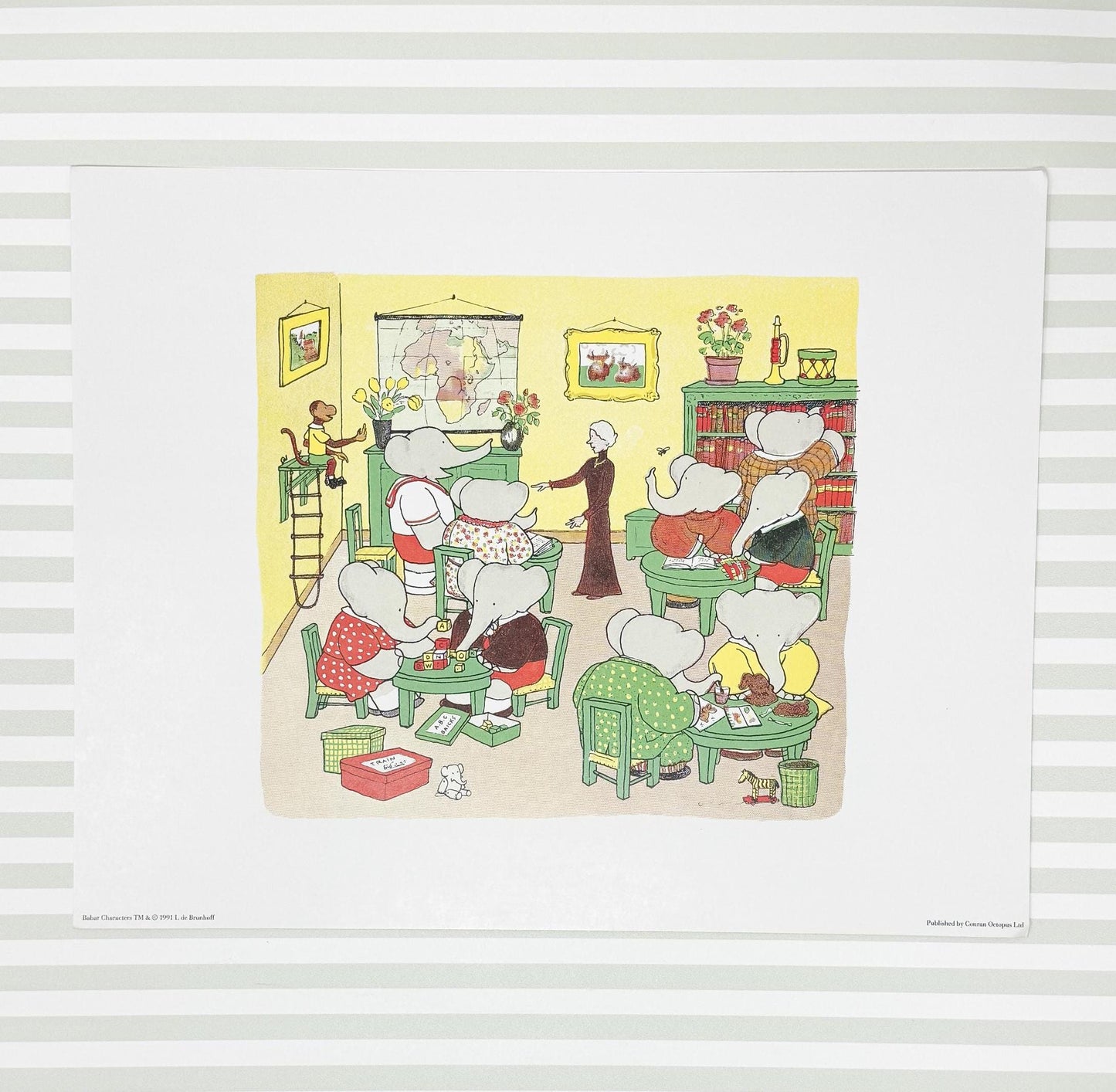 Vintage Babar the Elephant Prints, 11x14", School Room