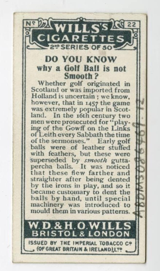 Framed Antique Golf Ball Cigarette Card, c. 1924