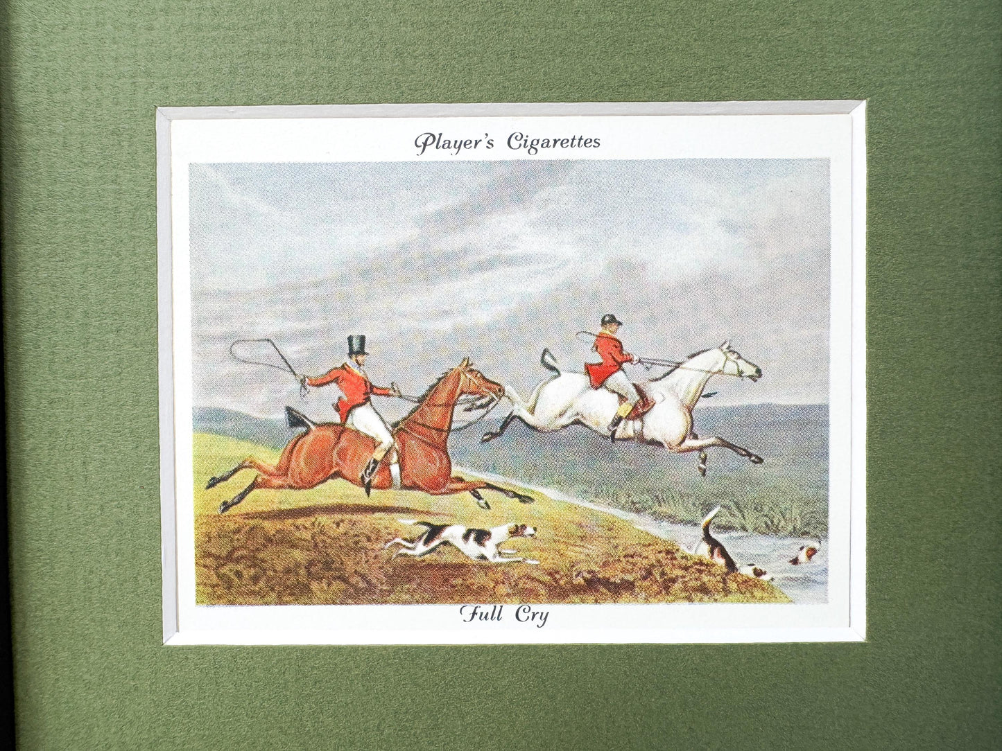 Framed Antique Fox Hunt Cigarette Card c. 1938, Full Cry