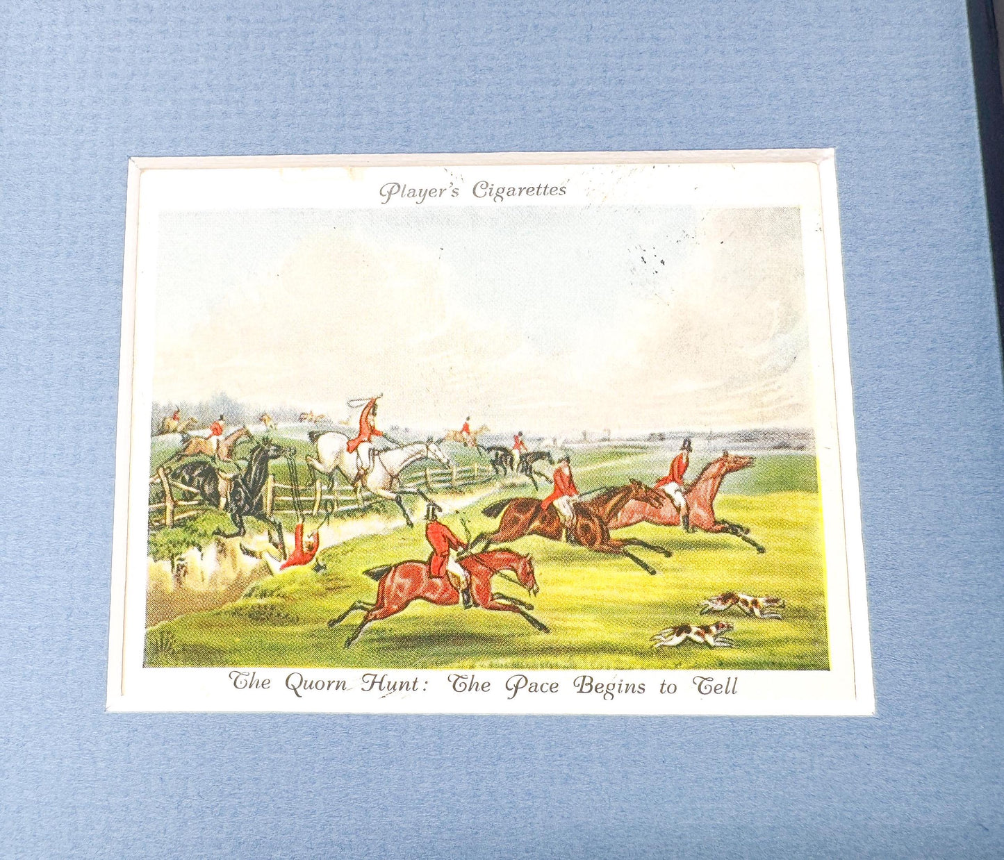 Framed Antique Fox Hunt Cigarette Card c. 1938, The Pace Begins To Tell