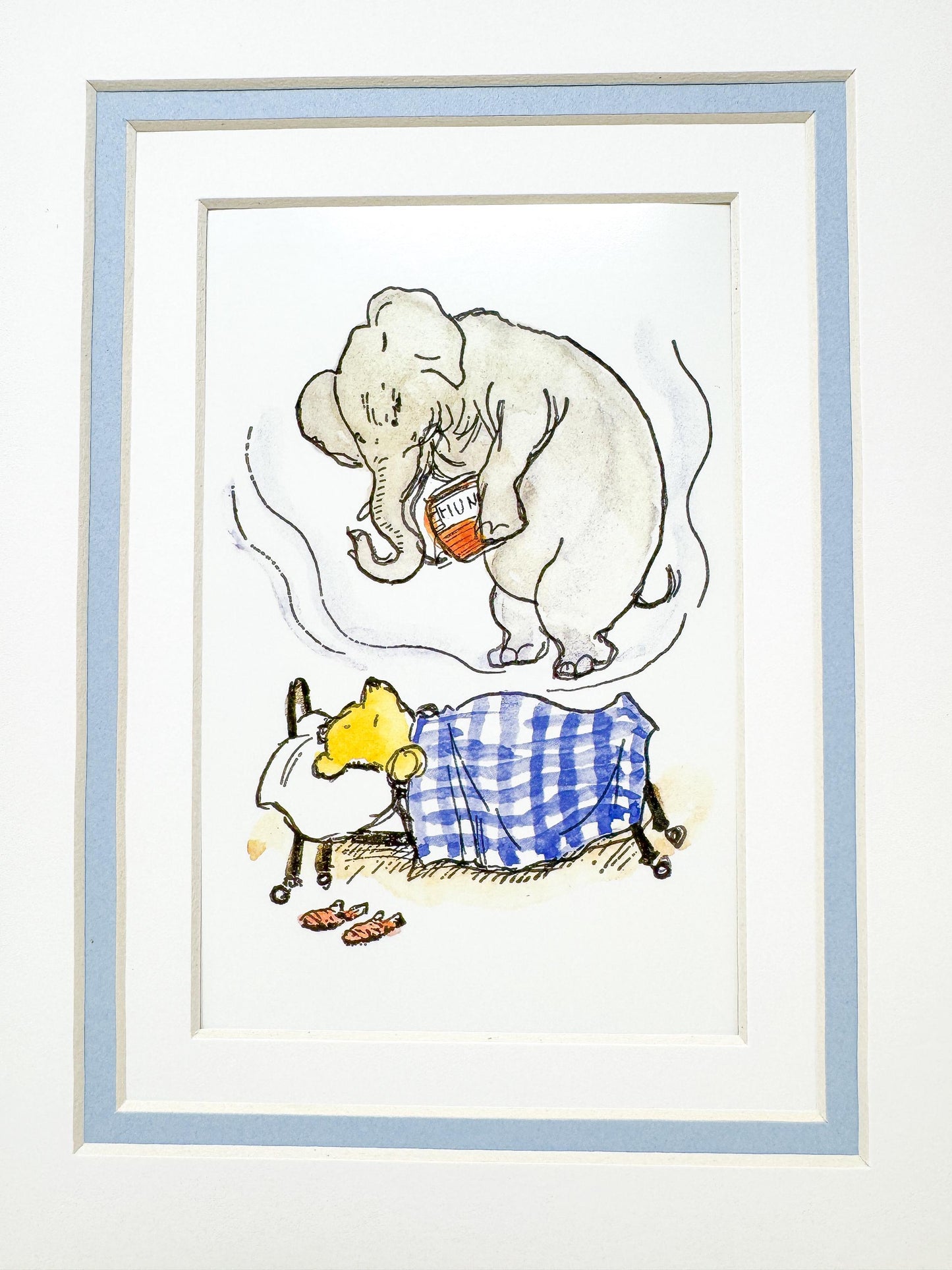 Framed Vintage Winnie the Pooh Postcard, Heffalump Dreams