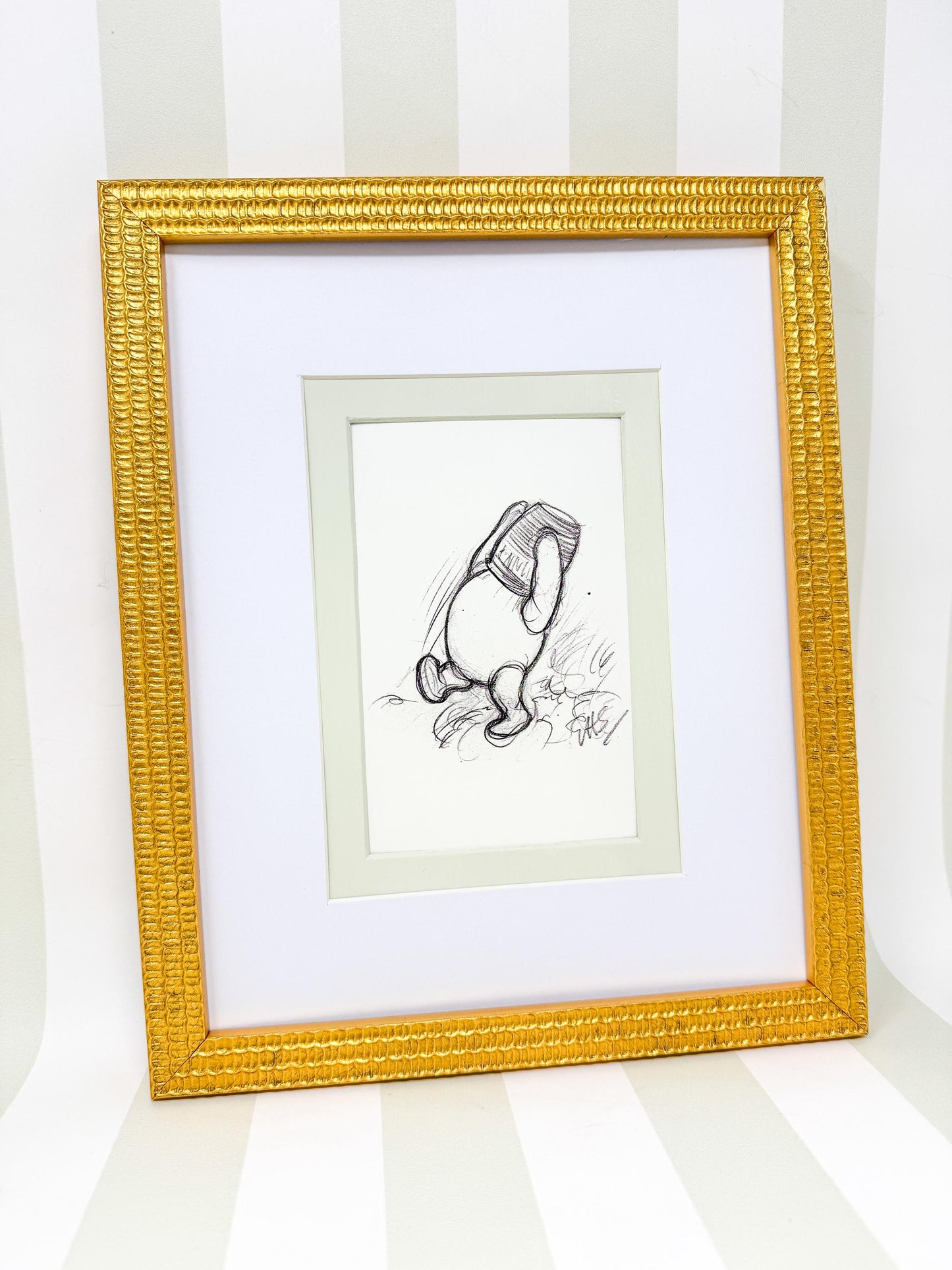 Framed Vintage Winnie the Pooh Postcard, Honey Jar