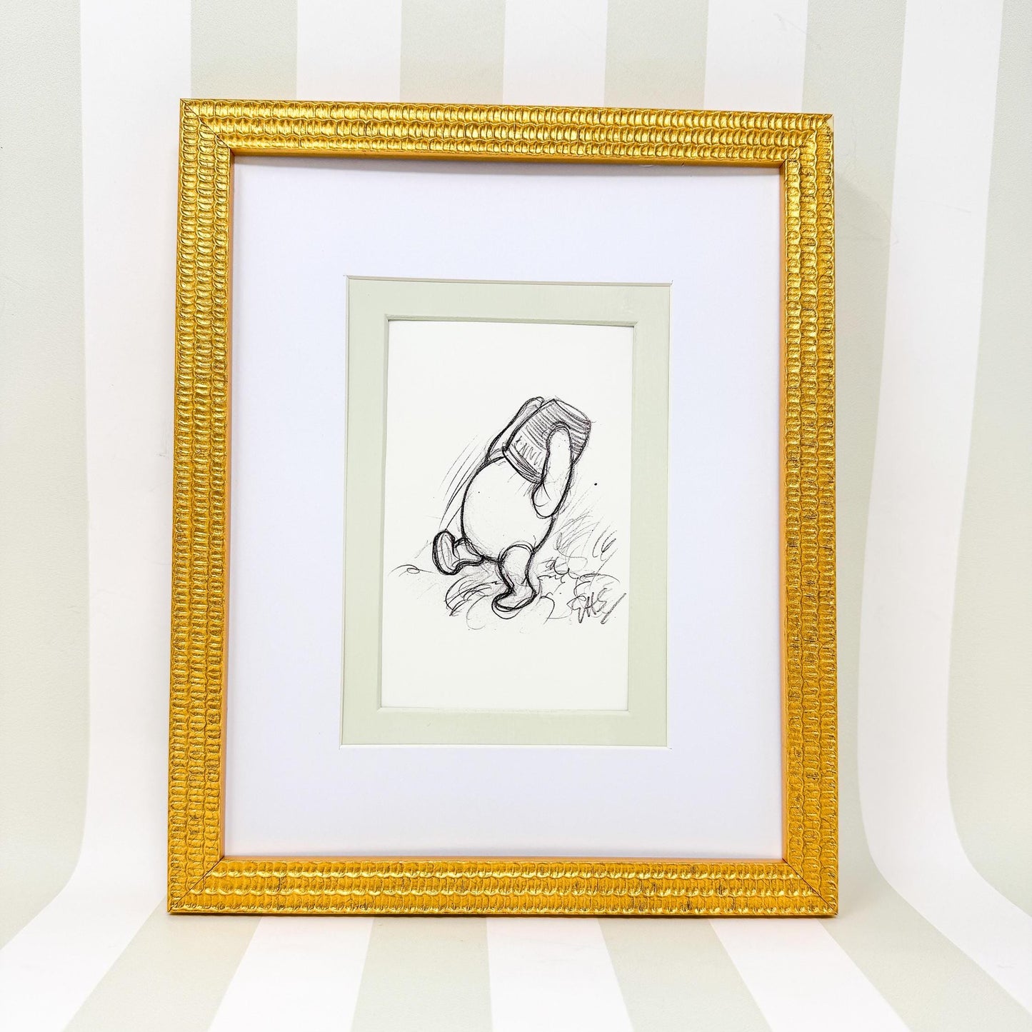 Framed Vintage Winnie the Pooh Postcard, Honey Jar