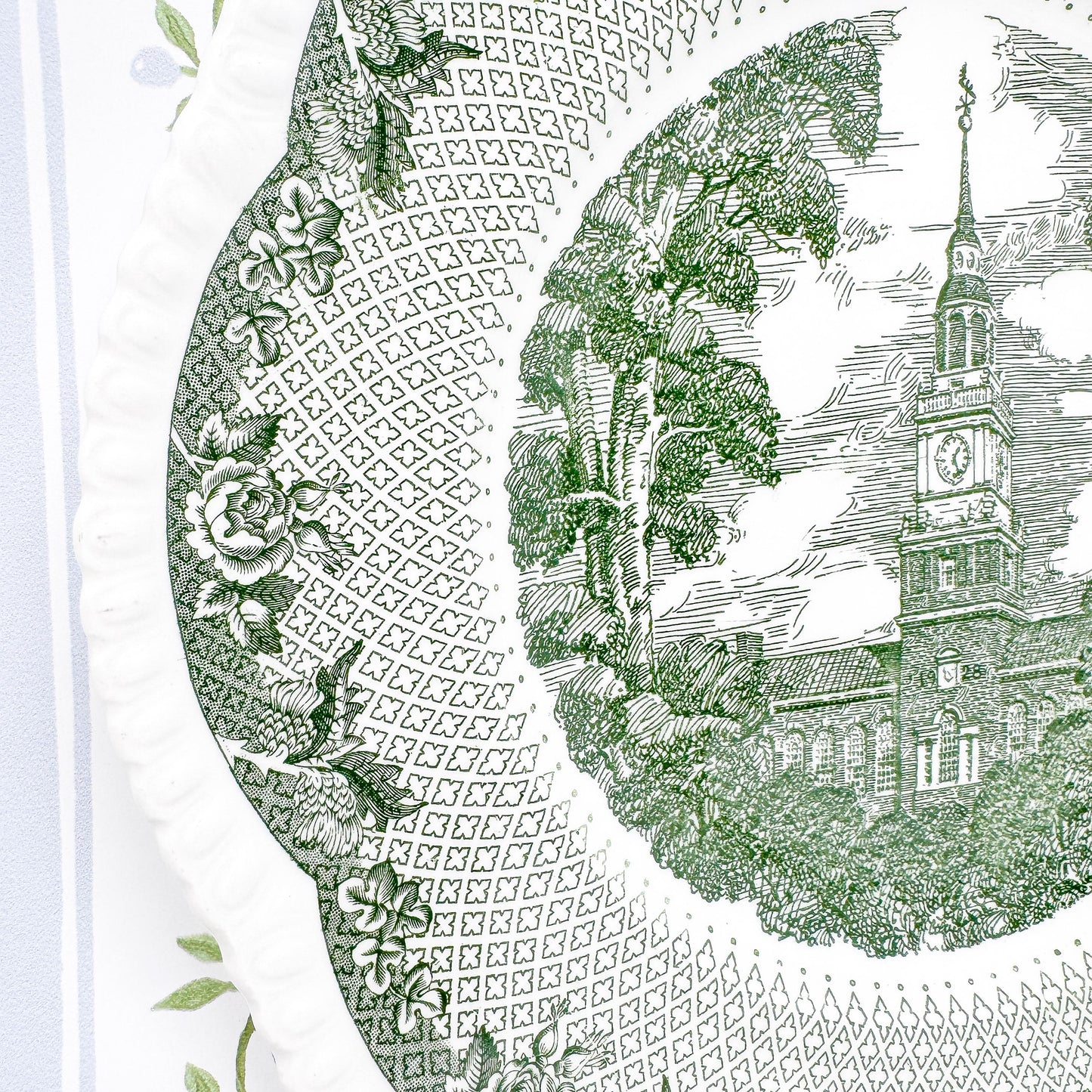Vintage Dartmouth College Wedgwood Transferware Plate, Green, Baker Library Tower