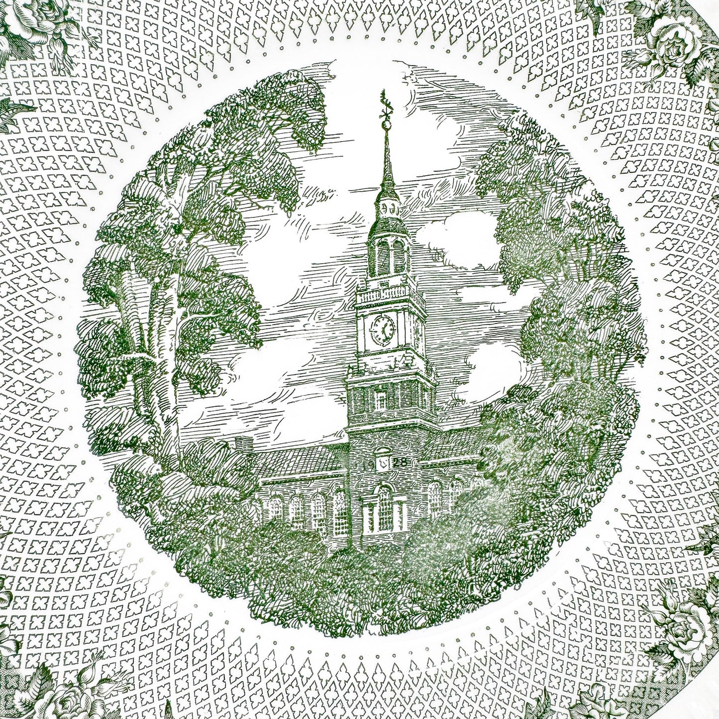 Vintage Dartmouth College Wedgwood Transferware Plate, Green, Baker Library Tower