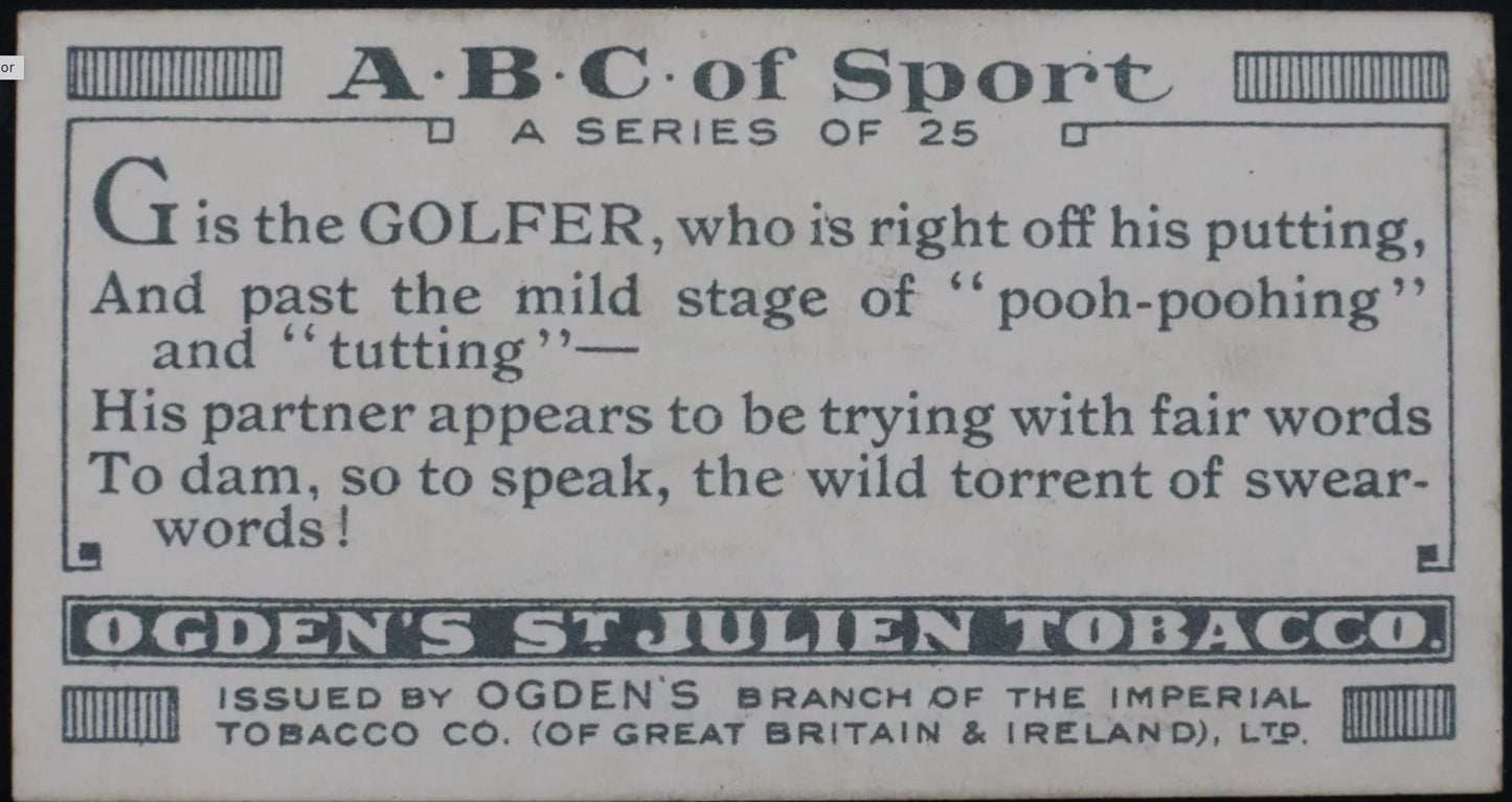 Framed Antique Golf Cigarette Card, c. 1927