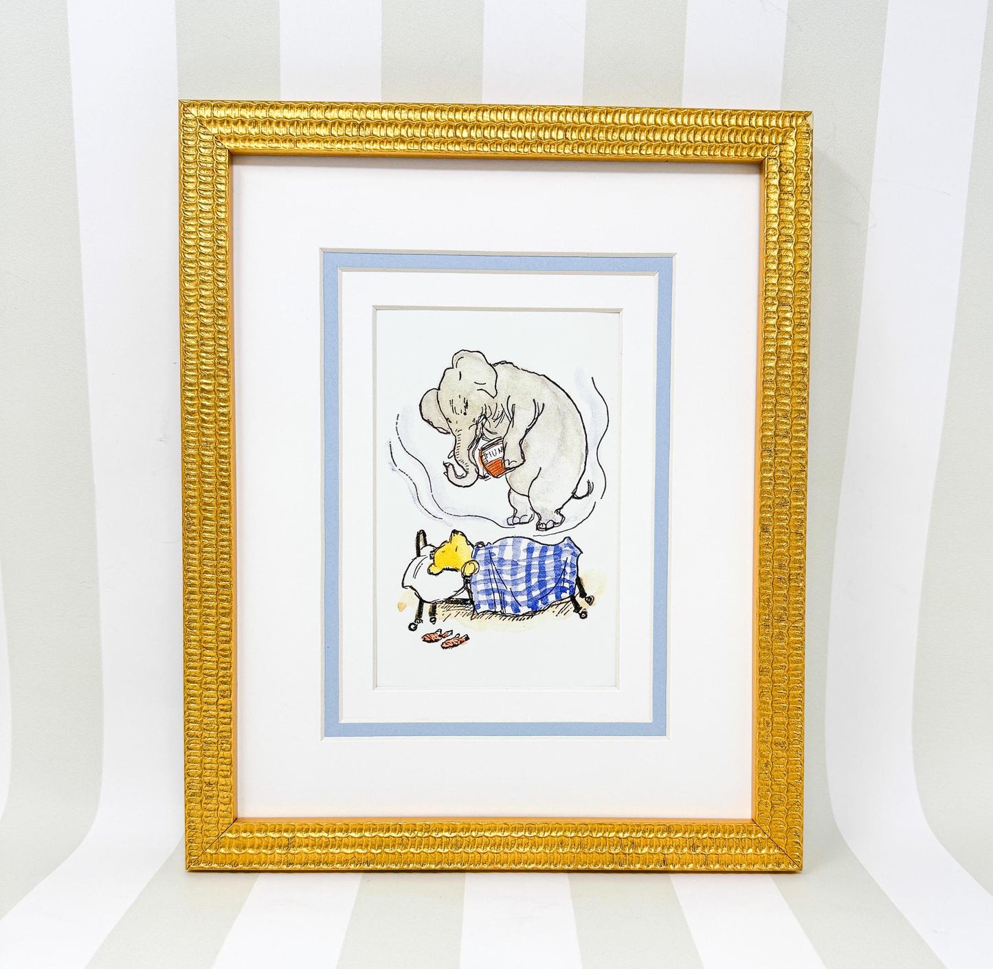 Framed Vintage Winnie the Pooh Postcard, Heffalump Dreams