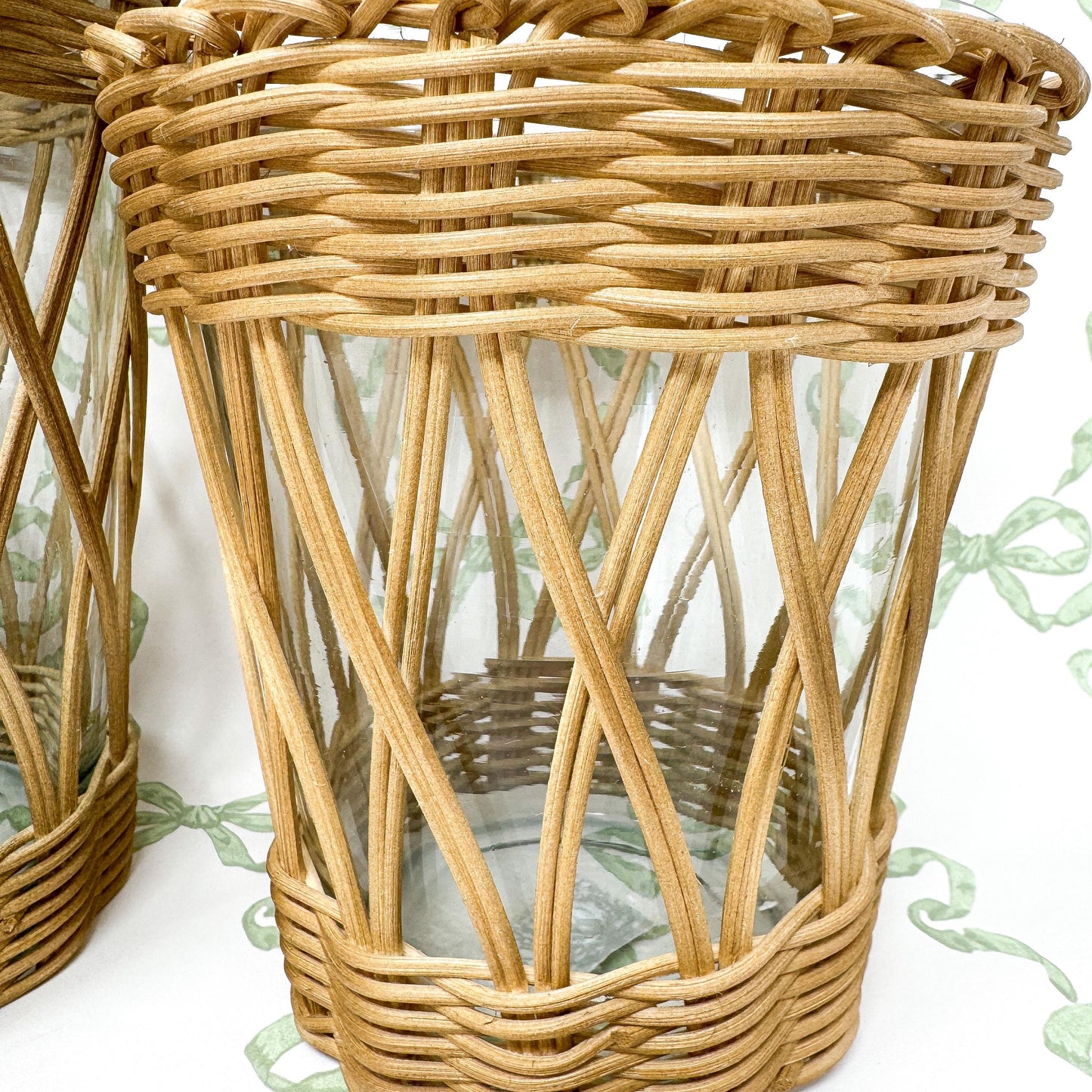 Wicker Wrapped Glass Vases