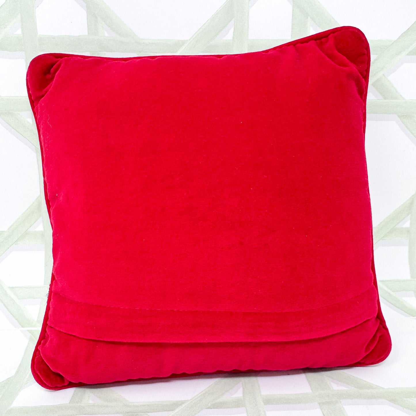 Vintage Christmas Needlepoint Pillow, Horn and Bows, 10"