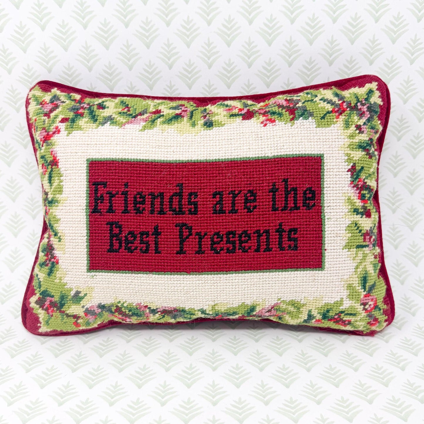 Vintage Christmas Needlepoint Pillow, Friends Are The Best Presents