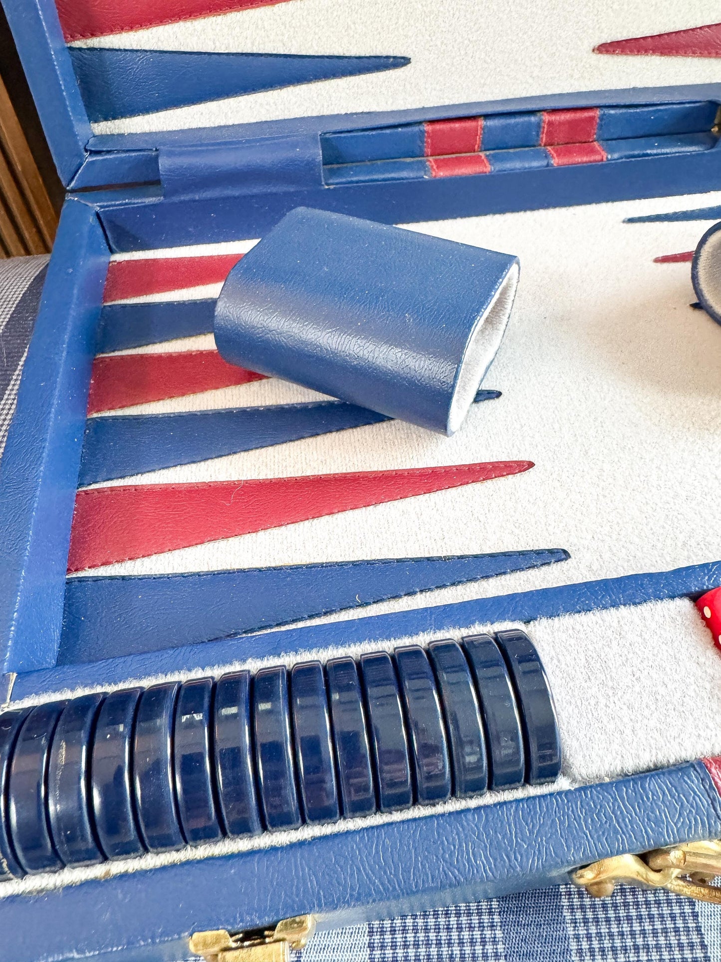 Vintage Backgammon Set, Blue and Red
