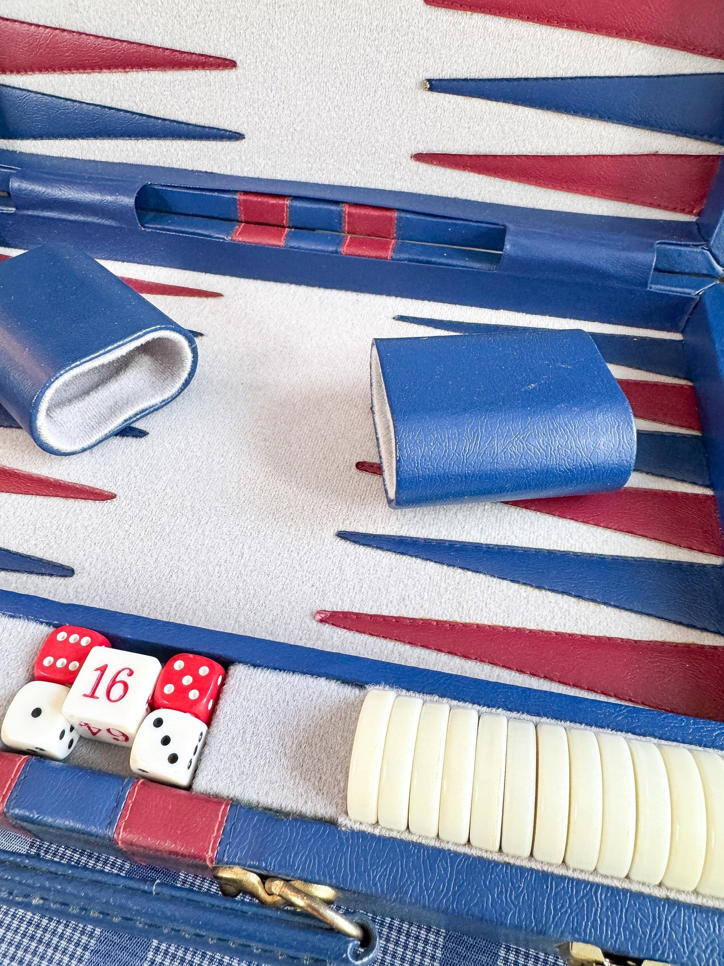Vintage Backgammon Set, Blue and Red
