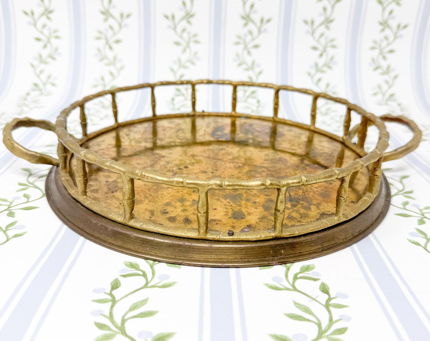 Vintage Brass Bamboo Tray, Circle, 8"