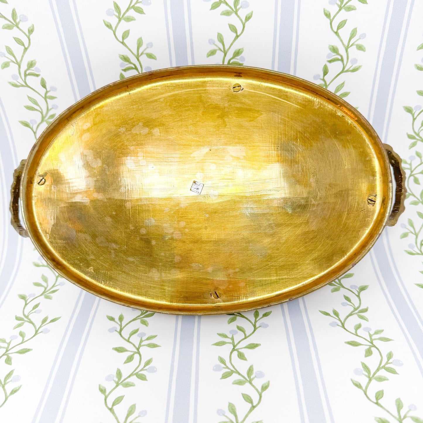 Vintage Brass Bamboo Tray, Oval, 9.5"