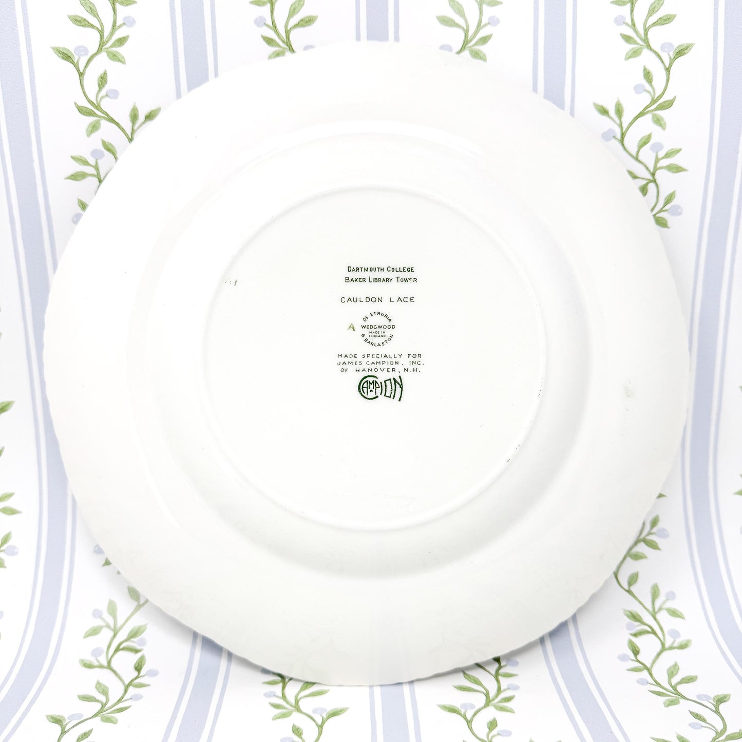 Vintage Dartmouth College Wedgwood Transferware Plate, Green, Baker Library Tower