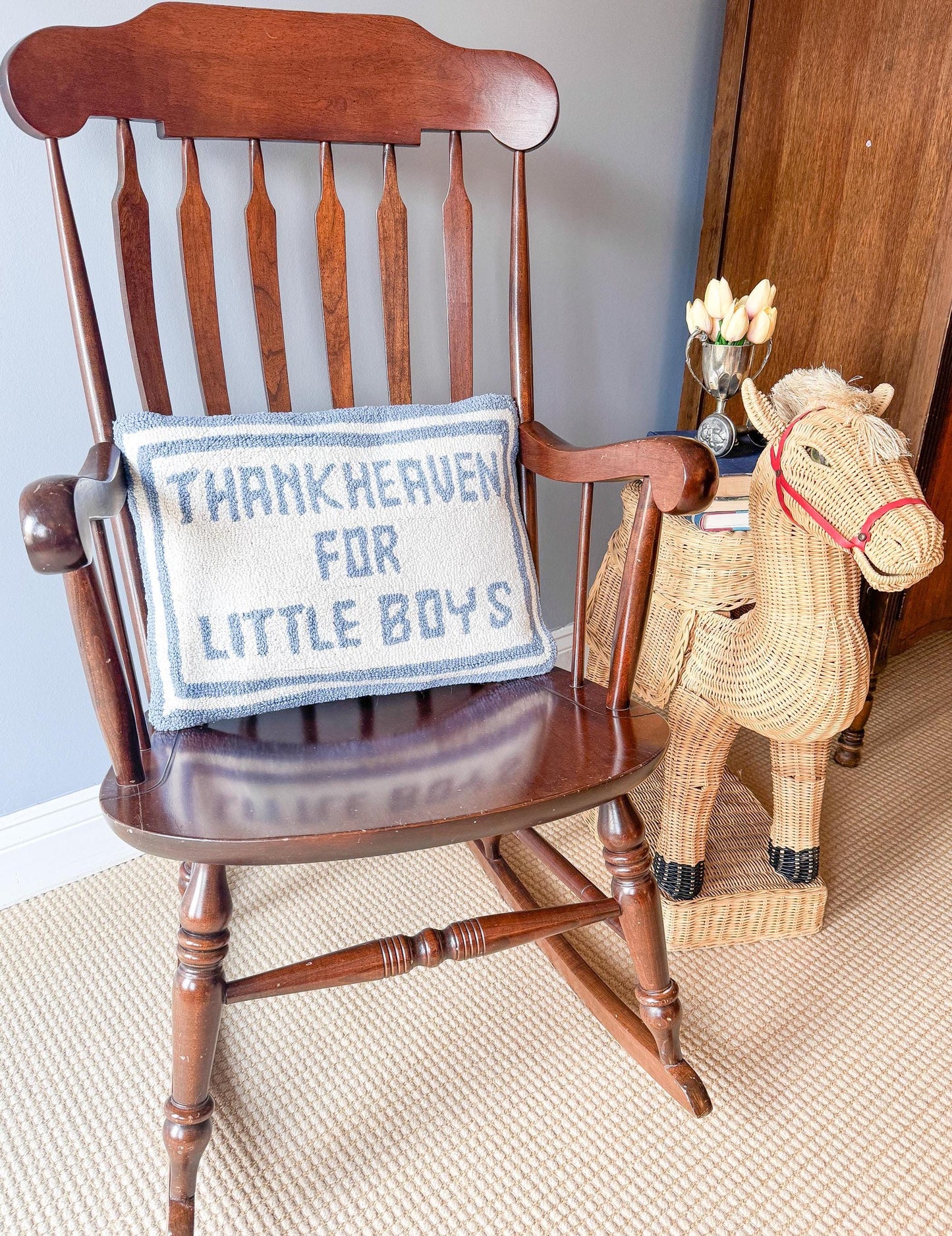 Thank Heaven For Little Boys Hooked Throw Pillow