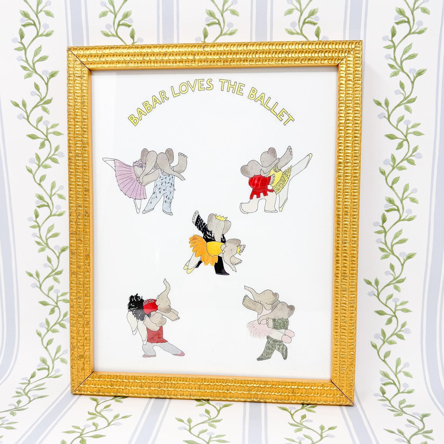 Framed Vintage Babar the Elephant Ballet Print, 8x10"