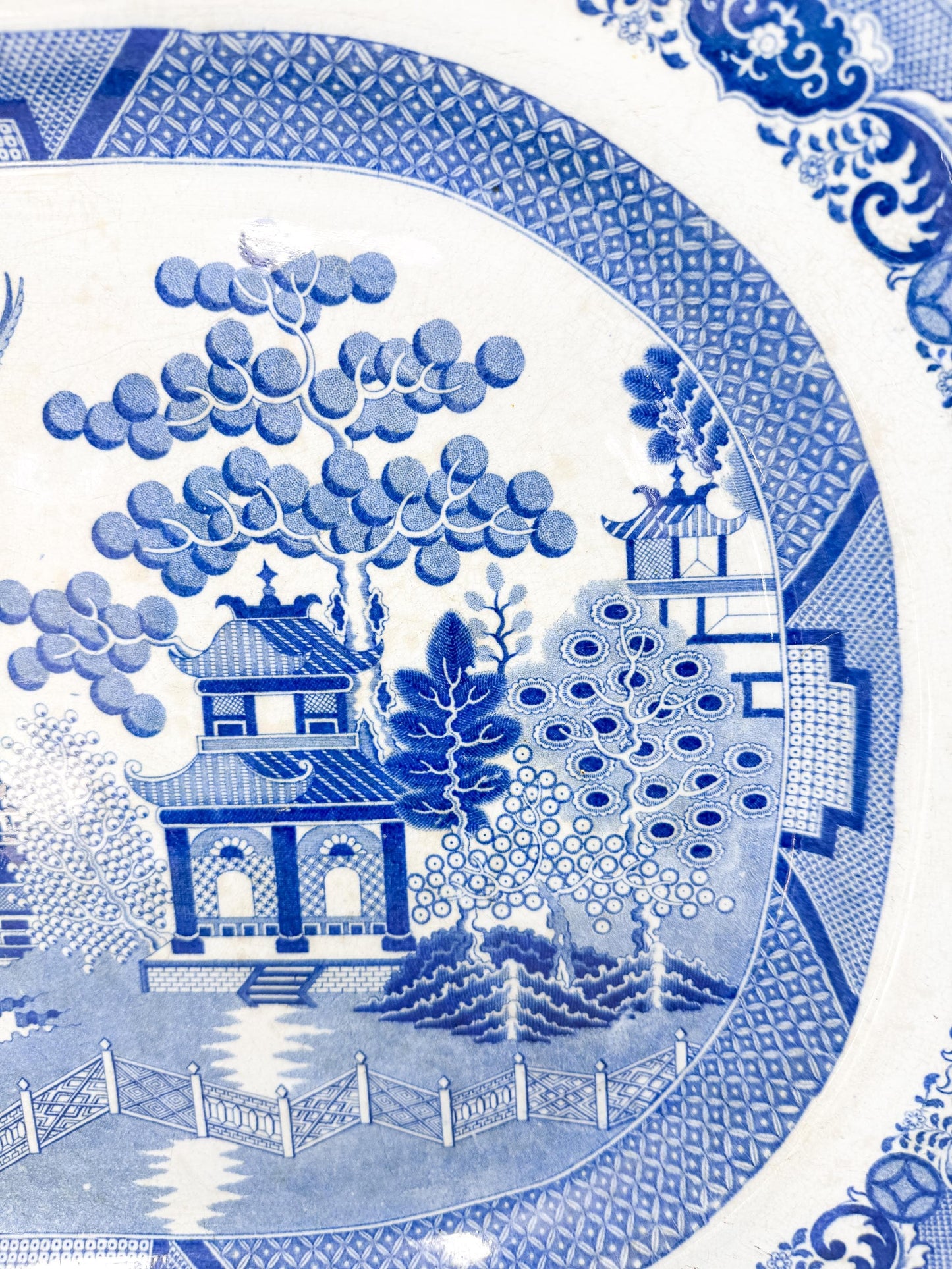 Antique Blue Willow Transferware Serving Platter, 21"