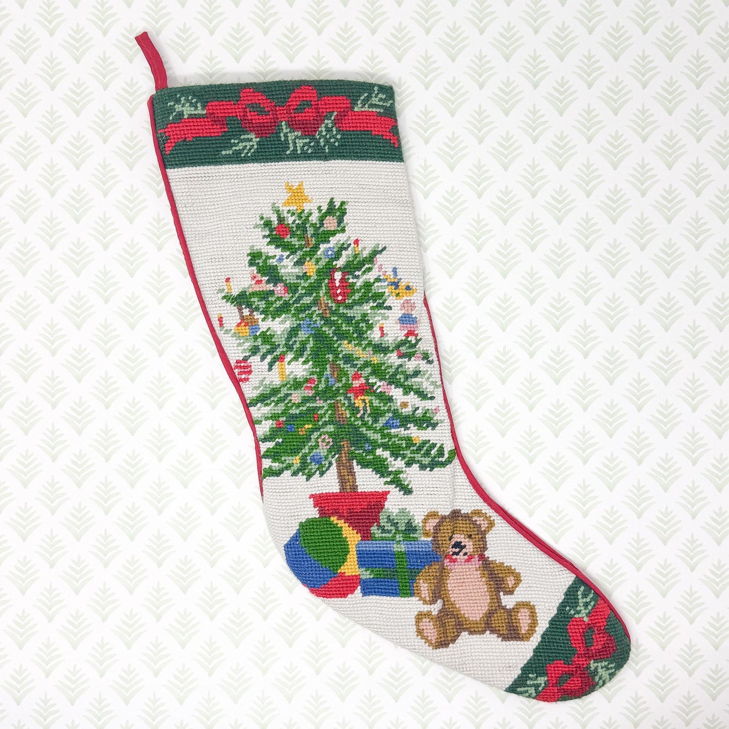 Vintage Needlepoint Christmas Stocking, Christmas Tree and Presents