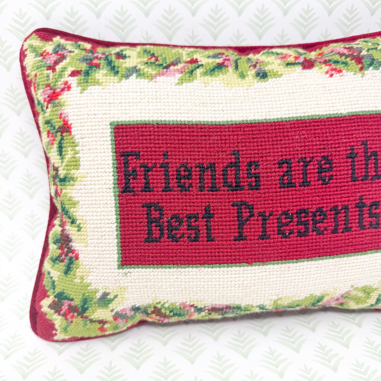 Vintage Christmas Needlepoint Pillow, Friends Are The Best Presents